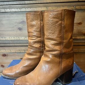 Brown Leather Mid-Calf Boots